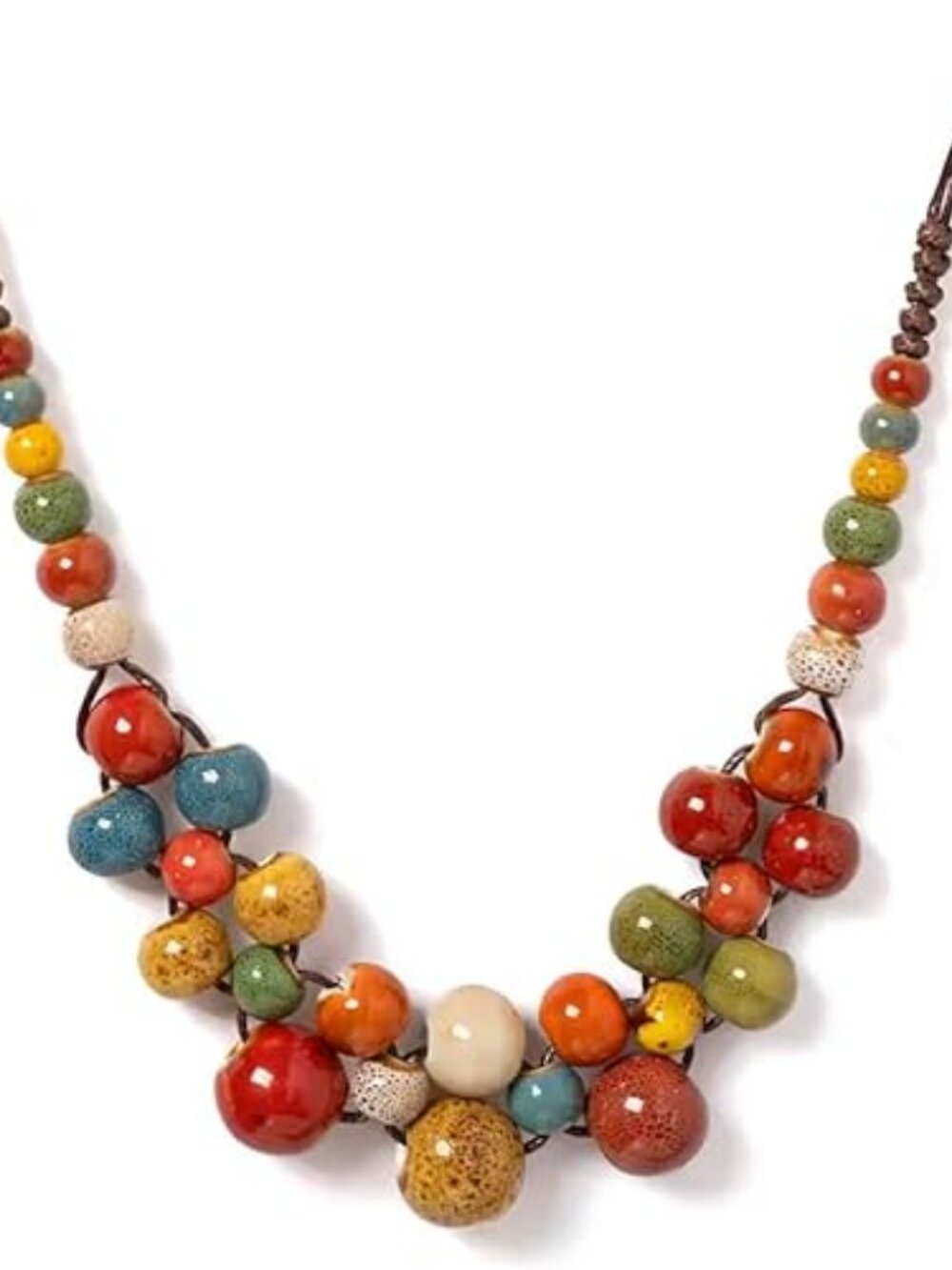 Boho Hippie Ceramic Beaded Necklace Chunky Colorful Statement
